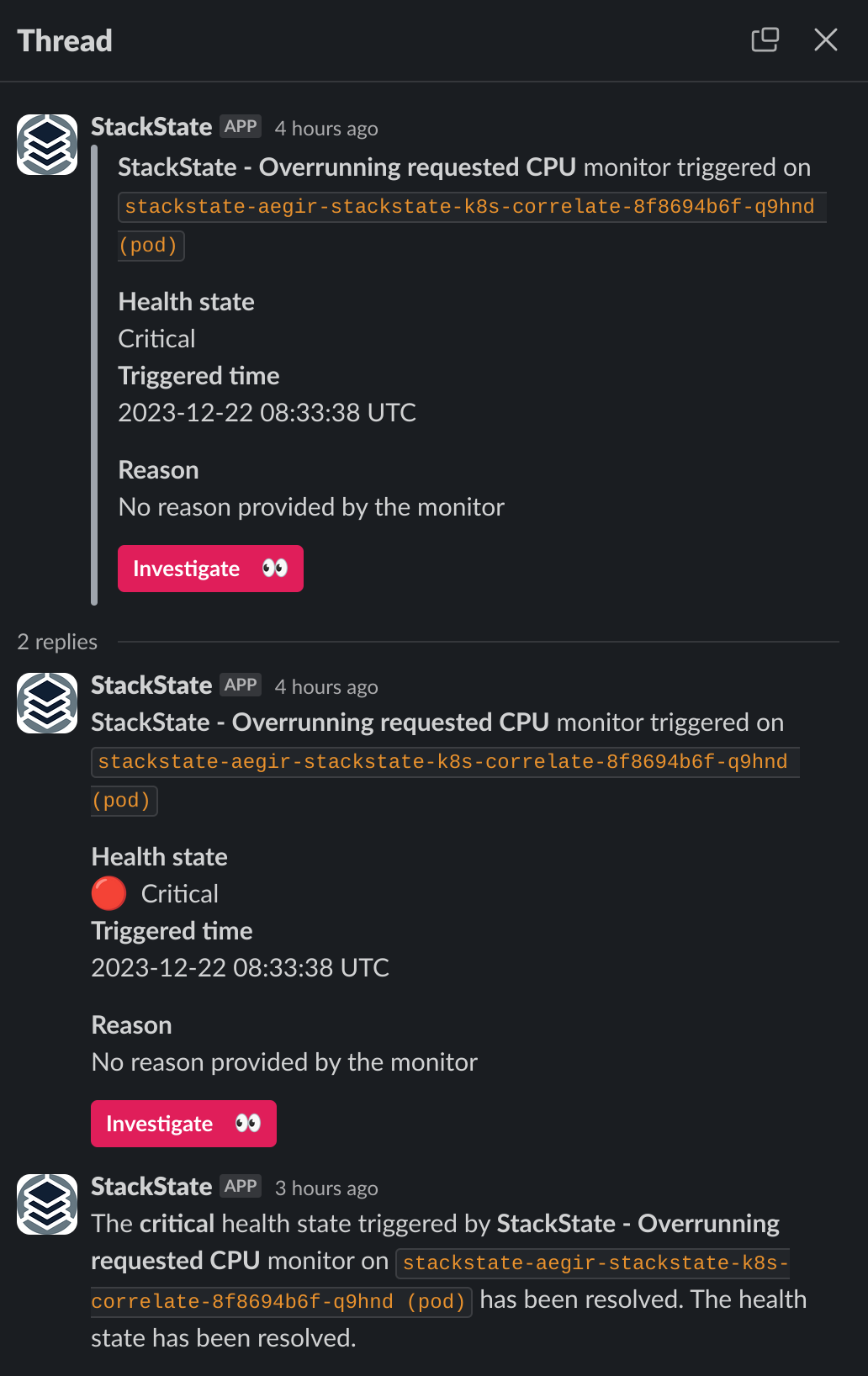 Exemple de fil Slack
